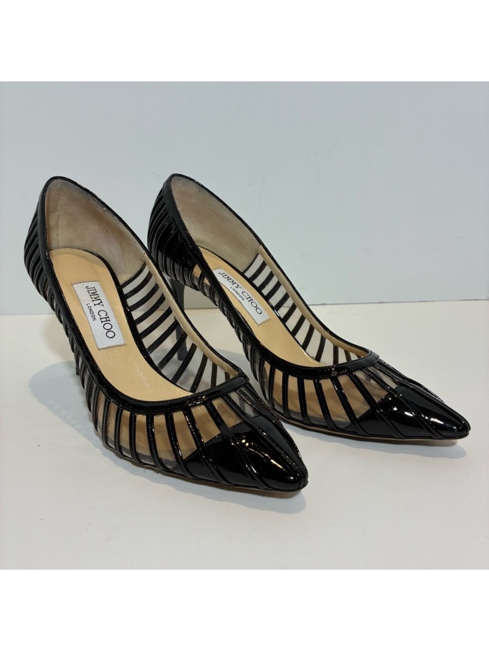 Jimmy Choo Black and Clear Patent Pumps Point Toe IT 39.5 US 9.5